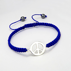 Bracelet Peace And Love en Argent sur Cordon Bleu (Bijou pour Femme)