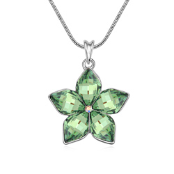 Collier Fleur Plaqu� Or Blanc et Cristal Vert