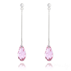 Boucles d'Oreilles Briolette en Argent et Cristal Rose Clair