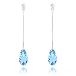 Boucles d'Oreilles Briolette en Argent et Cristal Bleu