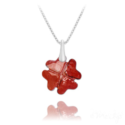 Collier en Cristal et Argent Collier Tr�fle en Argent et Cristal Rouge Magma