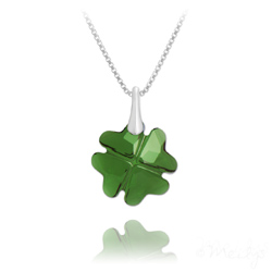 Collier en Cristal et Argent Collier Tr�fle en Argent et Cristal Vert Fonc�