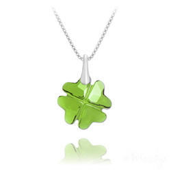Collier en Cristal et Argent Collier Tr�fle en Argent et Cristal Vert P�ridot