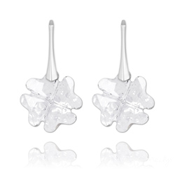 Boucles d'Oreilles Tr�fle en Argent et Cristal Blanc