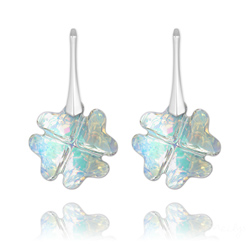 Boucles d'Oreilles Tr�fle en Argent et Cristal Aurore Bor�ale 
