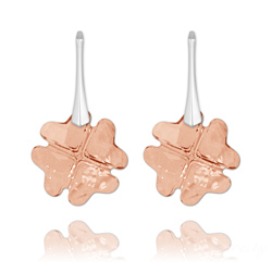 Boucles d'Oreilles Tr�fle en Argent et Cristal Rose Antique