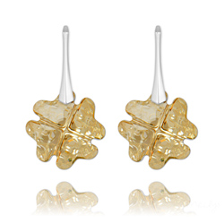 Boucles d'Oreilles Tr�fle en Argent et Cristal Champagne