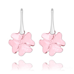 Boucles d'Oreilles Tr�fle en Argent et Cristal Rose Clair