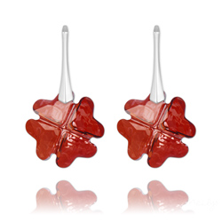 Boucles d'Oreilles Tr�fle en Argent et Cristal Rouge Magma