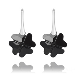 Boucles d'Oreilles Tr�fle en Argent et Cristal Noir