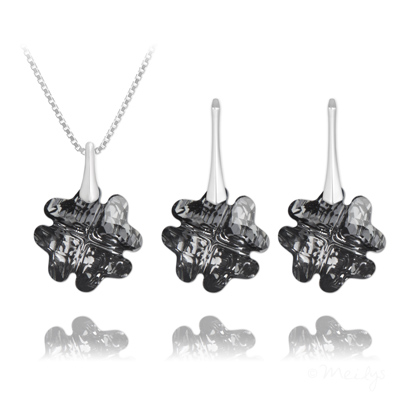 Parure en Cristal et Argent Parure Trèfle en Argent et Cristal Silver Night