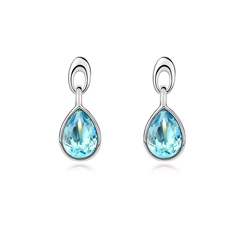 Boucles d'Oreilles Goutte Plaqu� Or et Cristal Bleu