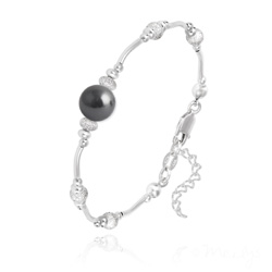 Bracelet en Argent et Perle de Cristal Nacr - Noir