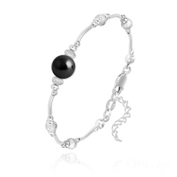 Bracelet en Argent et Perle de Cristal Nacr - Noir Mystique