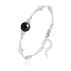 Bracelet en Argent et Perle de Cristal Nacr� - Noir Mystique