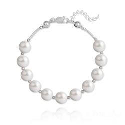 Bracelet en Argent 11 Perles de Cristal Nacr - Blanc