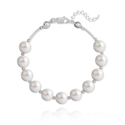 Bracelet en Cristal et Argent Bracelet en Argent 11 Perles de Cristal Nacré - Blanc