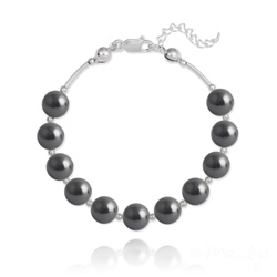 Bracelet en Argent 11 Perles de Cristal Nacr - Noir