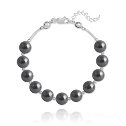 Bracelet en Cristal et Argent Bracelet en Argent 11 Perles de Cristal Nacré - Noir