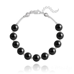 Bracelet en Argent 11 Perles de Cristal Nacr - Noir Mystique