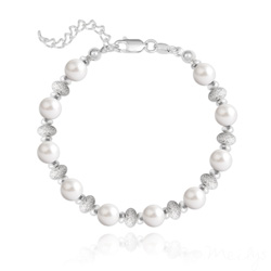 Bracelet en Cristal et Argent Bracelet en Argent et Perle de Cristal Nacré 6MM - Blanc