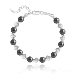 Bracelet en Cristal et Argent Bracelet en Argent et Perle de Cristal Nacré 6MM - Noir