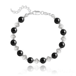 Bracelet en Cristal et Argent Bracelet en Argent et Perle de Cristal Nacré 6MM - Noir Mystique