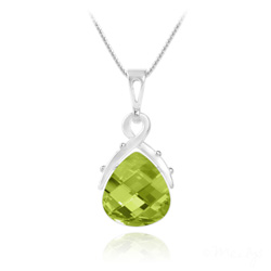 Collier en Cristal et Argent Collier Goutte en Argent et Cristal Vert Olivine