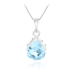 Collier en Cristal et Argent Collier Goutte en Argent et Cristal Bleu