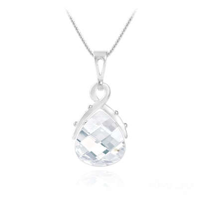 Collier en Cristal et Argent Collier Goutte en Argent et Cristal Blanc