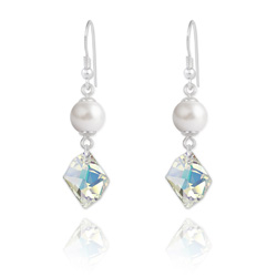 Boucles d'Oreilles Cosmic Pearl en Argent et Cristal Aurore Bor�ale
