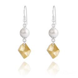 Boucles d'Oreilles Cosmic Pearl en Argent et Cristal Champagne