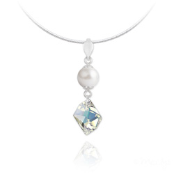 Collier en Cristal et Argent Collier Cosmic Pearl en Argent et Cristal Aurore Bor�ale