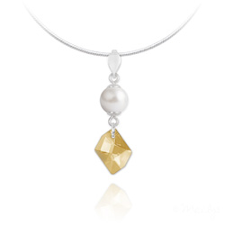 Collier en Cristal et Argent Collier Cosmic Pearl en Argent et Cristal Champagne