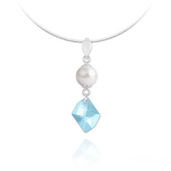 Collier en Cristal et Argent Collier Cosmic Pearl en Argent et Cristal Bleu