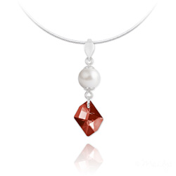 Collier Cosmic Pearl en Argent et Cristal Rouge Magma