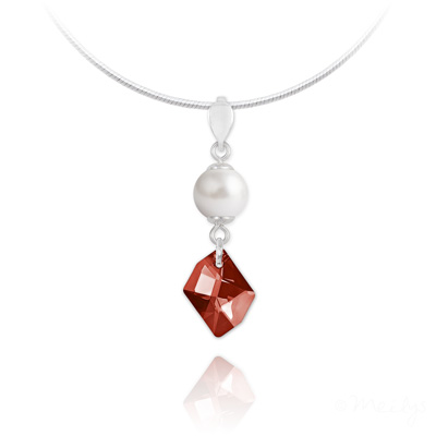 Collier en Cristal et Argent Collier Cosmic Pearl en Argent et Cristal Rouge Magma