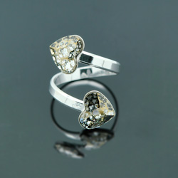 Bague en Cristal et Argent Bague 2 Coeurs en Argent et Cristal Gold Patina