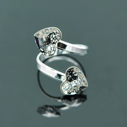 Bague en Cristal et Argent Bague 2 Coeurs en Argent et Cristal Black Patina
