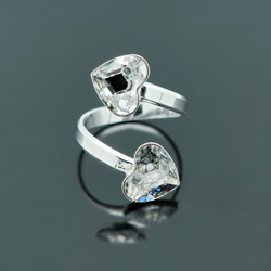 Bague en Cristal et Argent Bague 2 Coeurs en Argent et Cristal Silver Patina