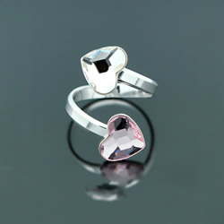Bague en Cristal et Argent Bague 2 Coeurs en Argent et Cristal Rosaline / Blanc
