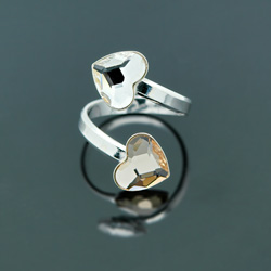 Bague en Cristal et Argent Bague 2 Coeurs en Argent et Cristal Light Silk / Blanc