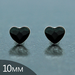 [Jet - 10mm] Boucles d'Oreilles Coeur en Argent et Cristal