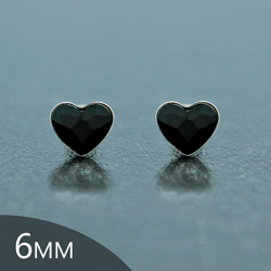 [Jet- 6mm] Boucles d'Oreilles Coeur en Argent et Cristal