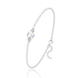 Bracelet en Cristal et Argent [Crystal White AB] Bracelet en Argent et Perle de Cristal 8MM