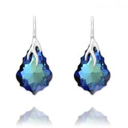 Boucles d'Oreilles �clair Baroque en Argent et Cristal Bleu Bermude