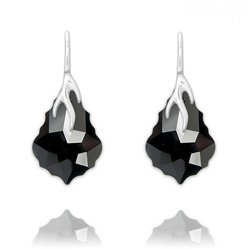 Boucles d'Oreilles �clair Baroque en Argent et Cristal Noir