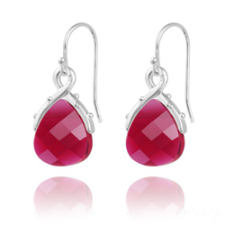 Boucles d'Oreilles Goutte en Argent et Cristal Ruby