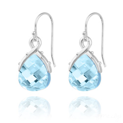 Boucles d'Oreilles Goutte en Argent et Cristal Bleu
