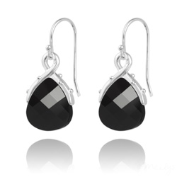 Boucles d'Oreilles Goutte en Argent et Cristal Noir